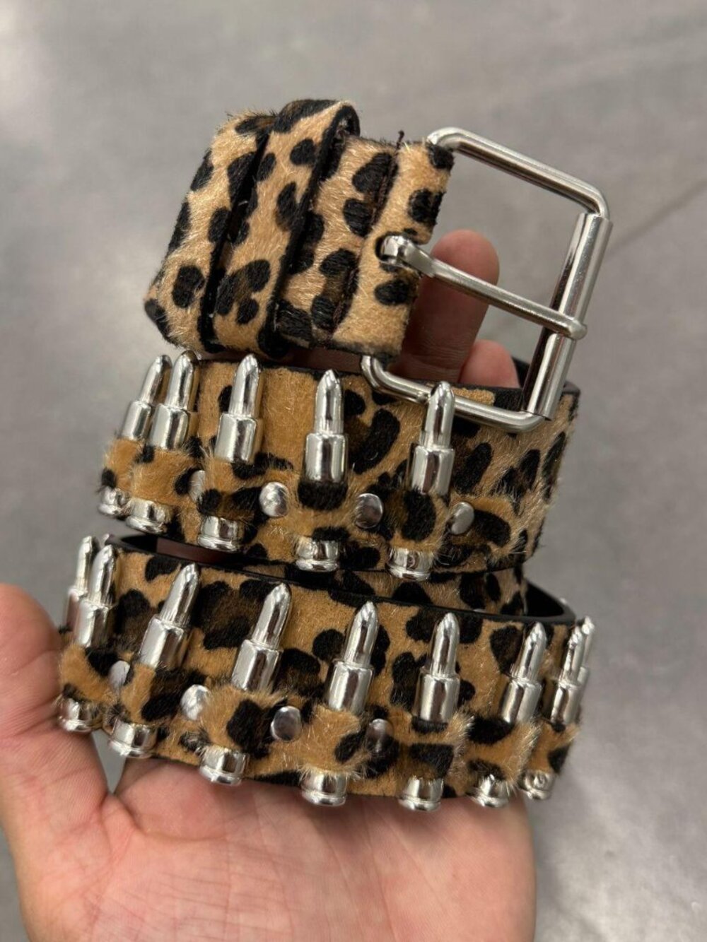 Punk Leopard Faux Fur Bullet Belt